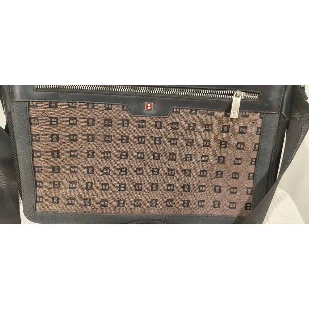 Vintage BALLY Brown Monogram Canvas Black Leather Messenger Bag